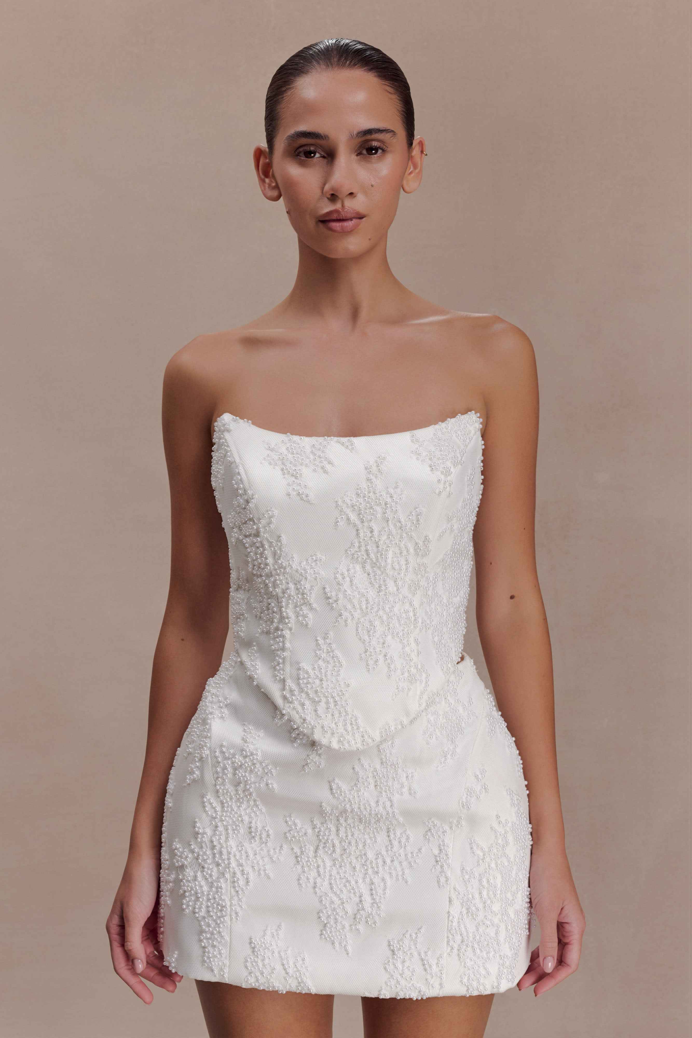 Camille Ivory Beaded Satin & Lace Corset Top