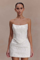 Camille Ivory Beaded Satin & Lace Corset Top