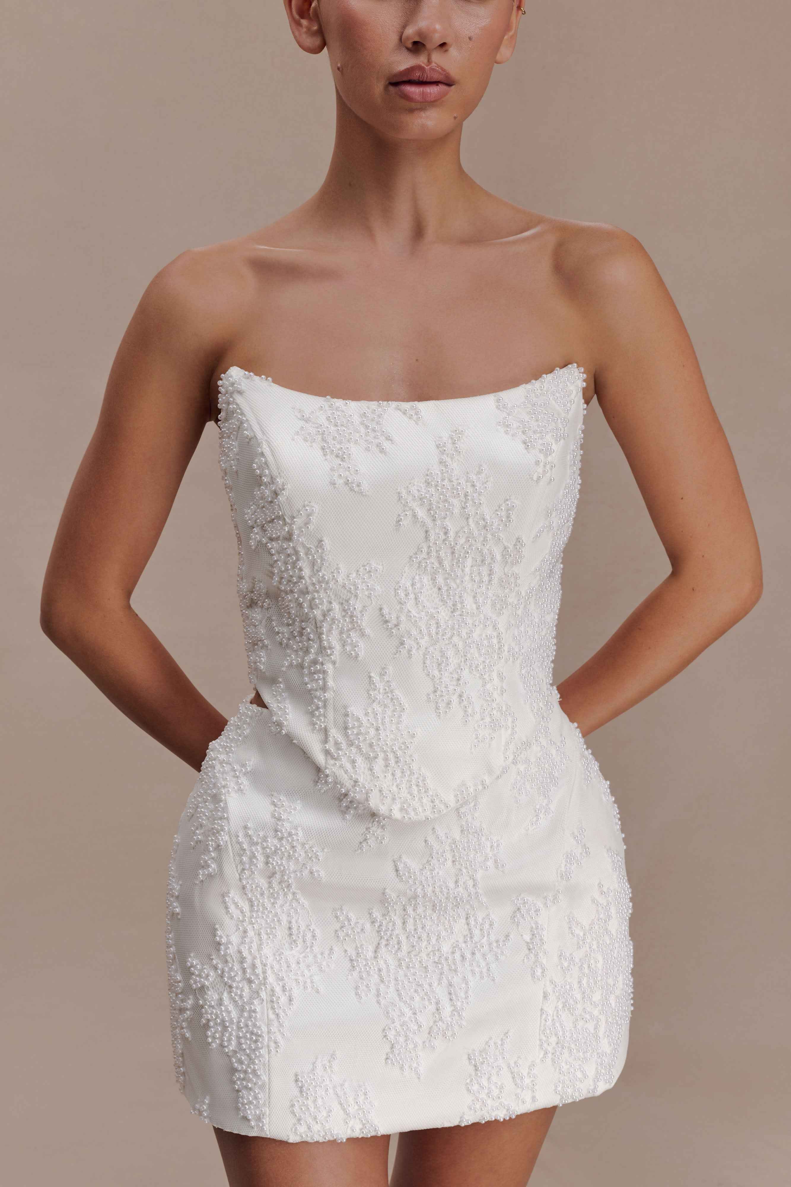 Camille Ivory Beaded Satin & Lace Corset Top