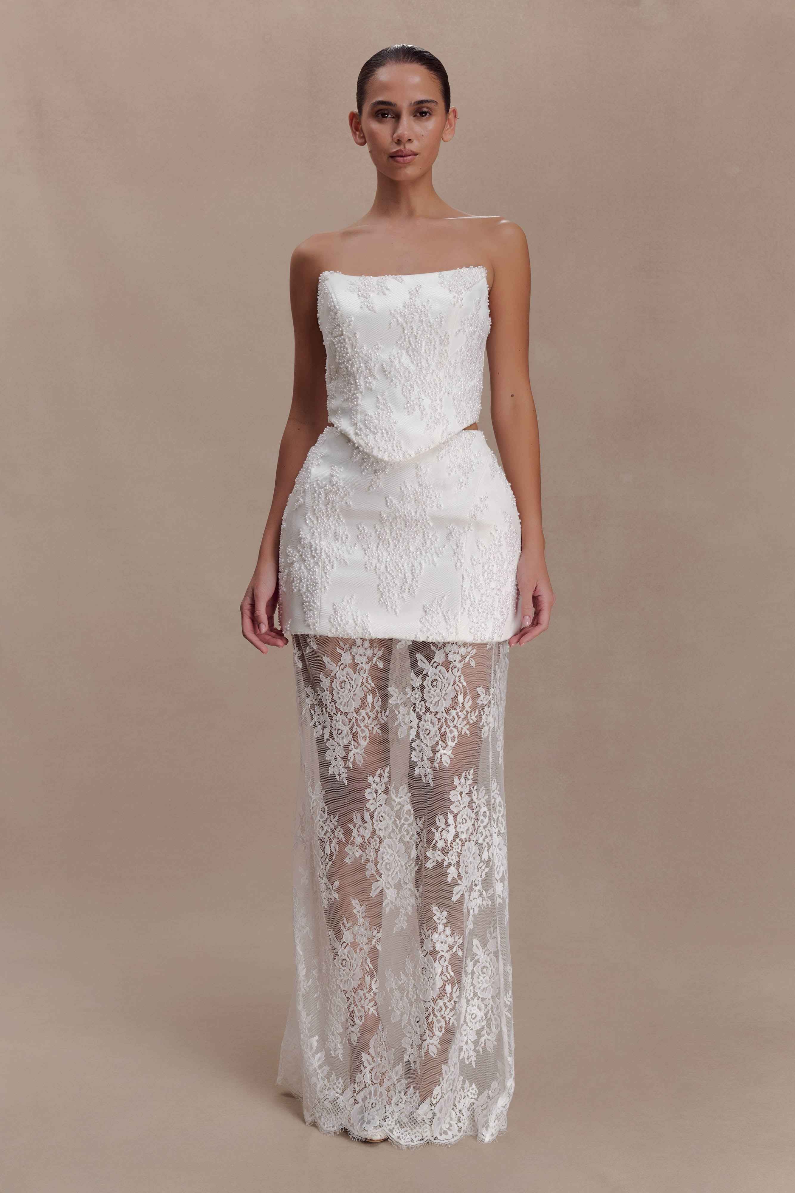 Camille Ivory Beaded Satin & Lace Corset Top