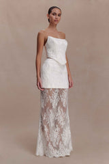 Camille Ivory Beaded Satin & Lace Corset Top