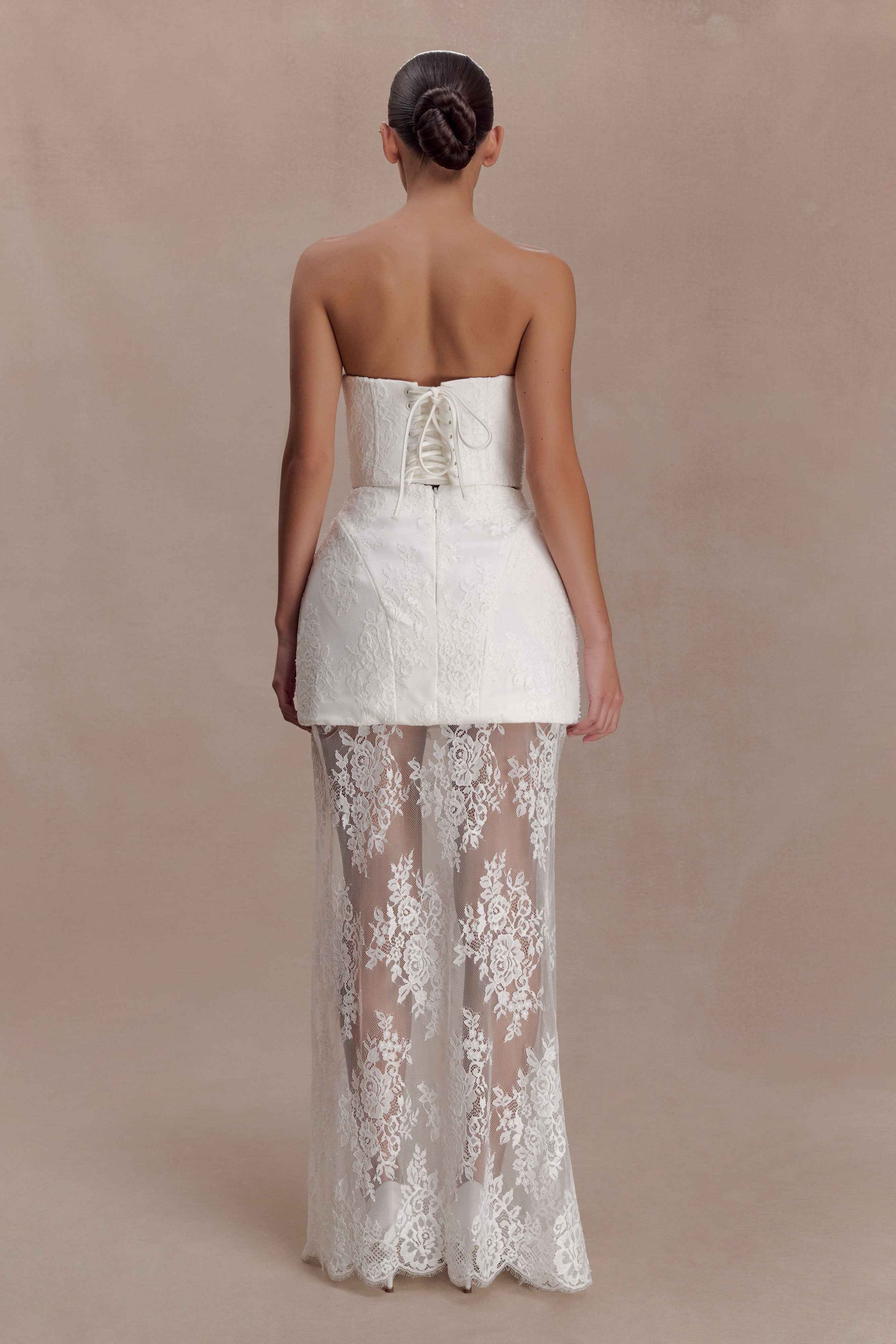 Camille Ivory Beaded Satin & Lace Corset Top