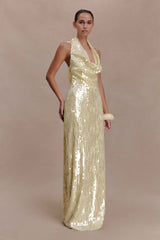Gertrud Lemon Sequin Halter Maxi Dress