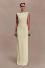 Lemon Galilea Crepe Draped Maxi Dress