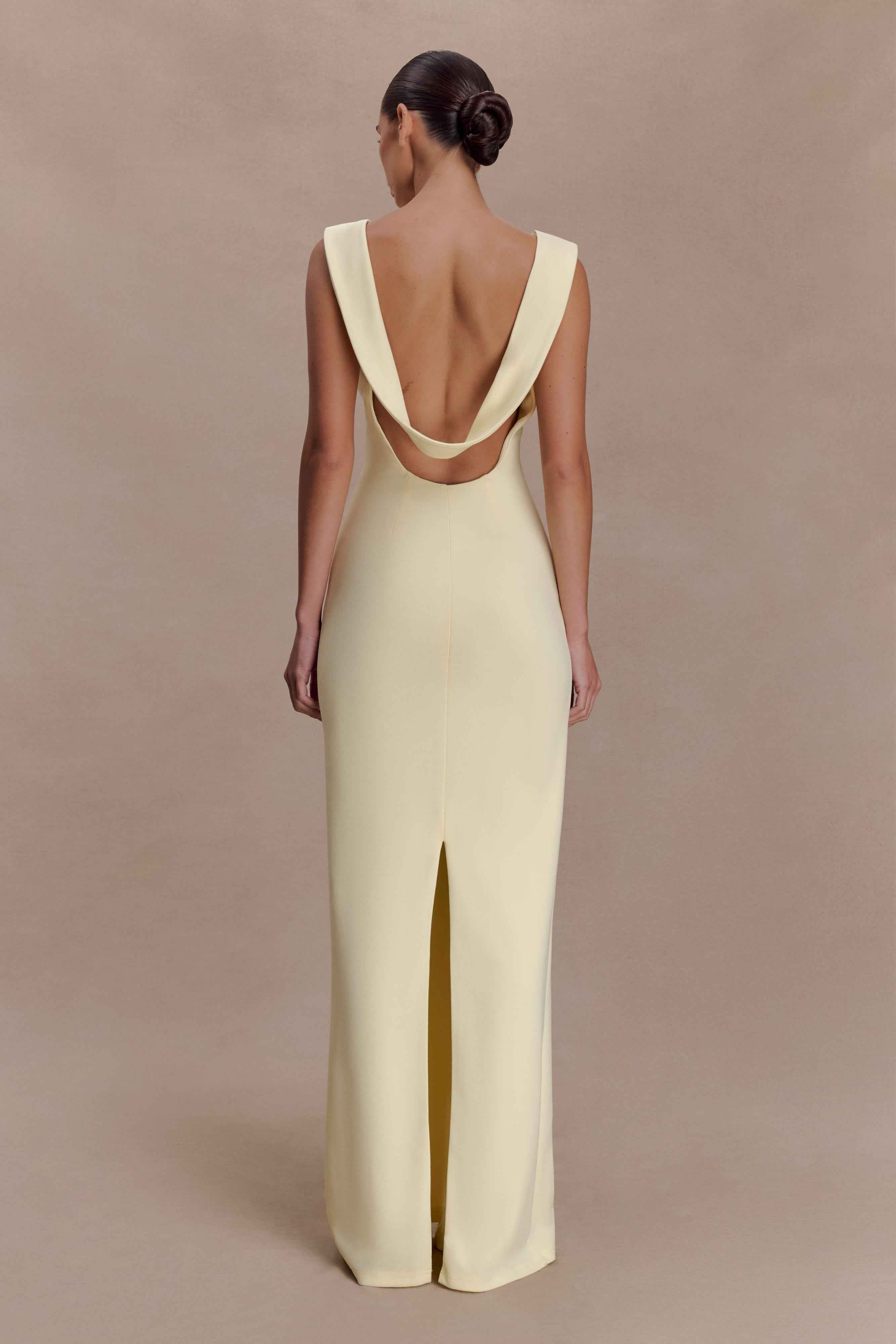 Lemon Galilea Crepe Draped Maxi Dress
