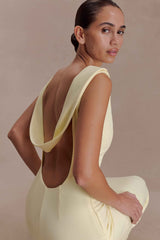 Lemon Galilea Crepe Draped Maxi Dress
