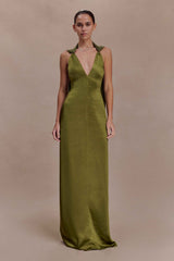Myla Khaki Satin Maxi Dress