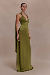 Myla Khaki Satin Maxi Dress