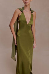Myla Khaki Satin Maxi Dress