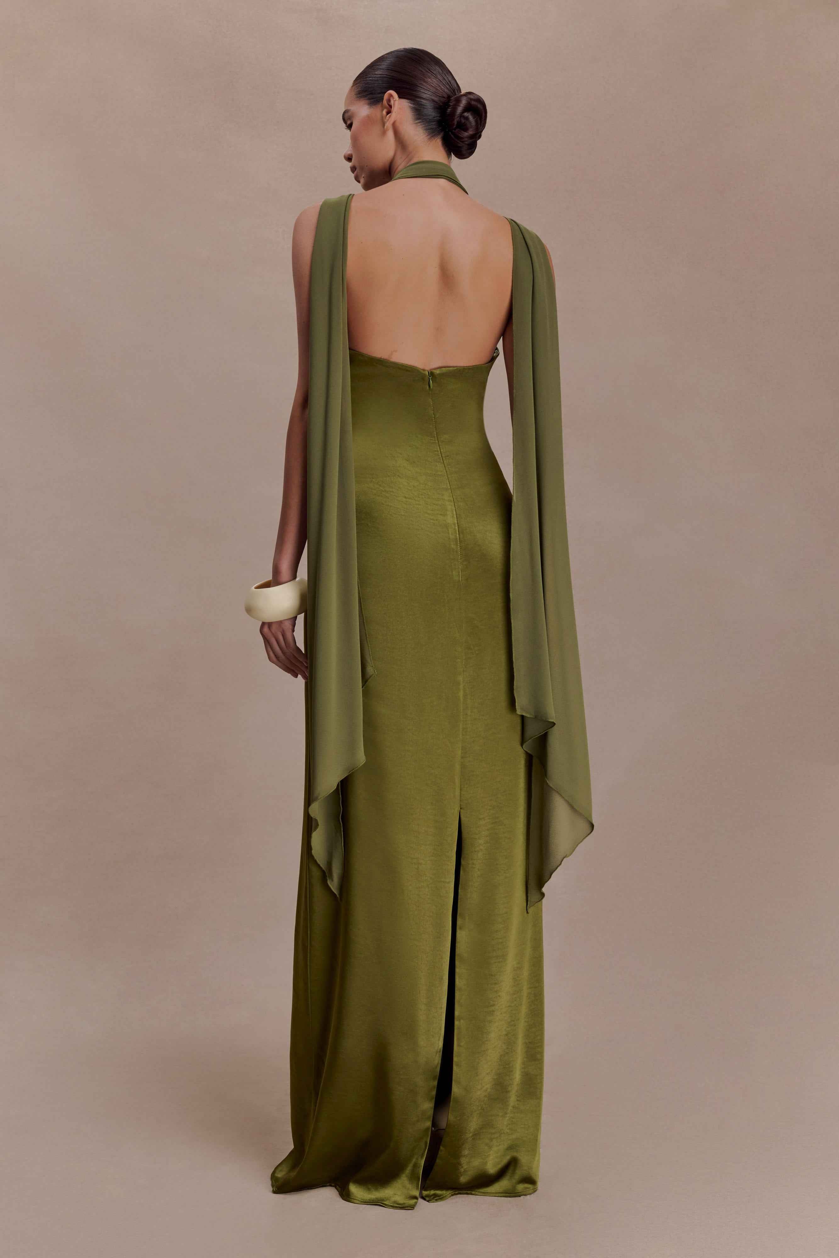 Myla Khaki Satin Maxi Dress
