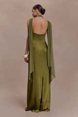 Myla Khaki Satin Maxi Dress