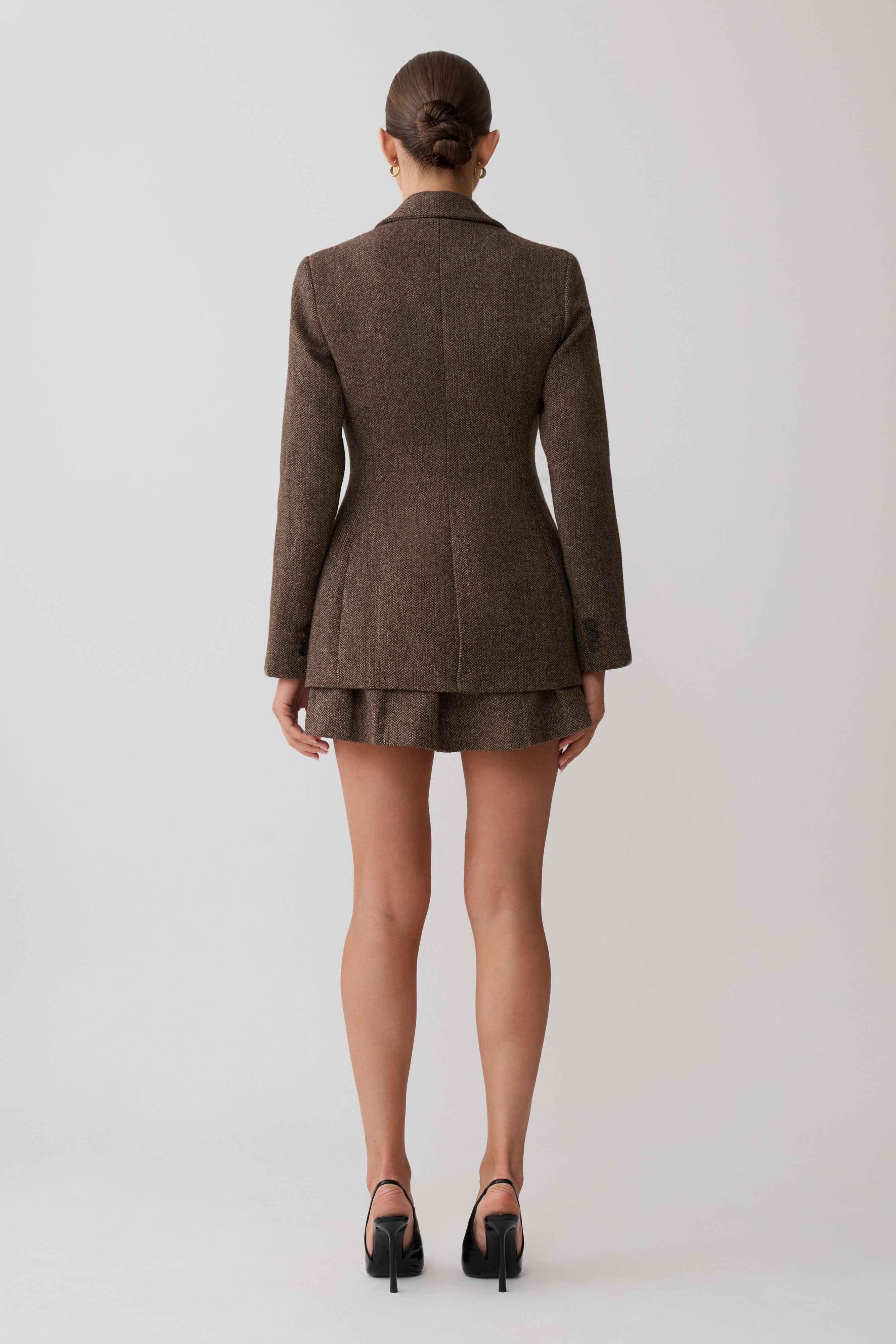 Romy Herringbone Mini Skirt with Statement Hardware