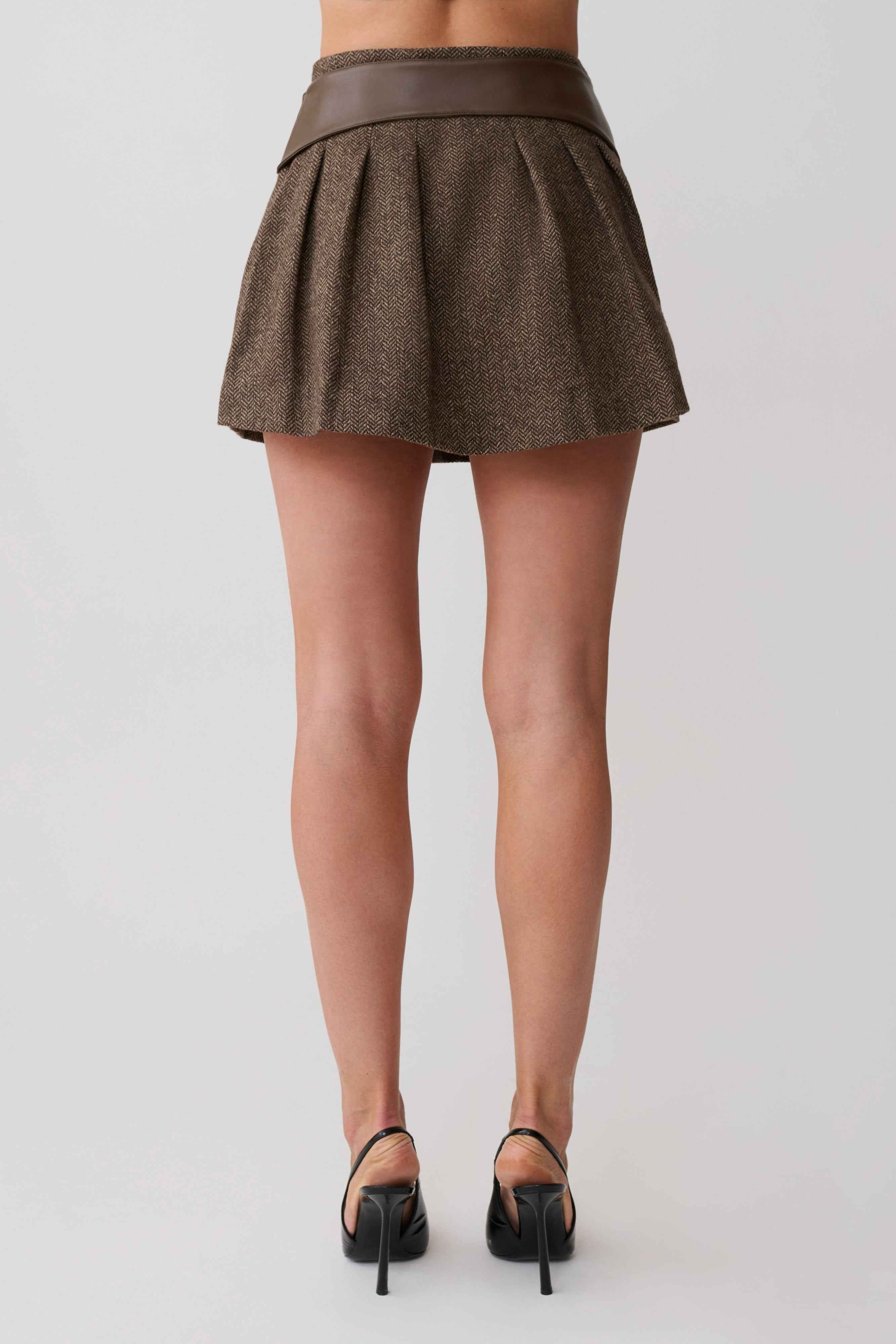 Romy Herringbone Mini Skirt with Statement Hardware