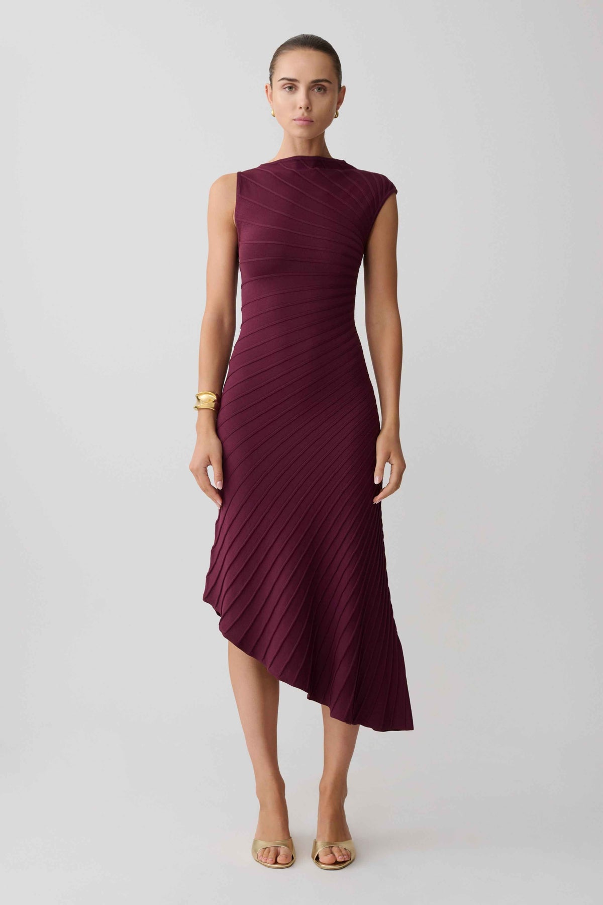 Milasandra Plum Pleated Midi Dress
