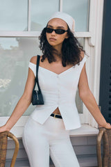 Billie White Off-Shoulder Button Top