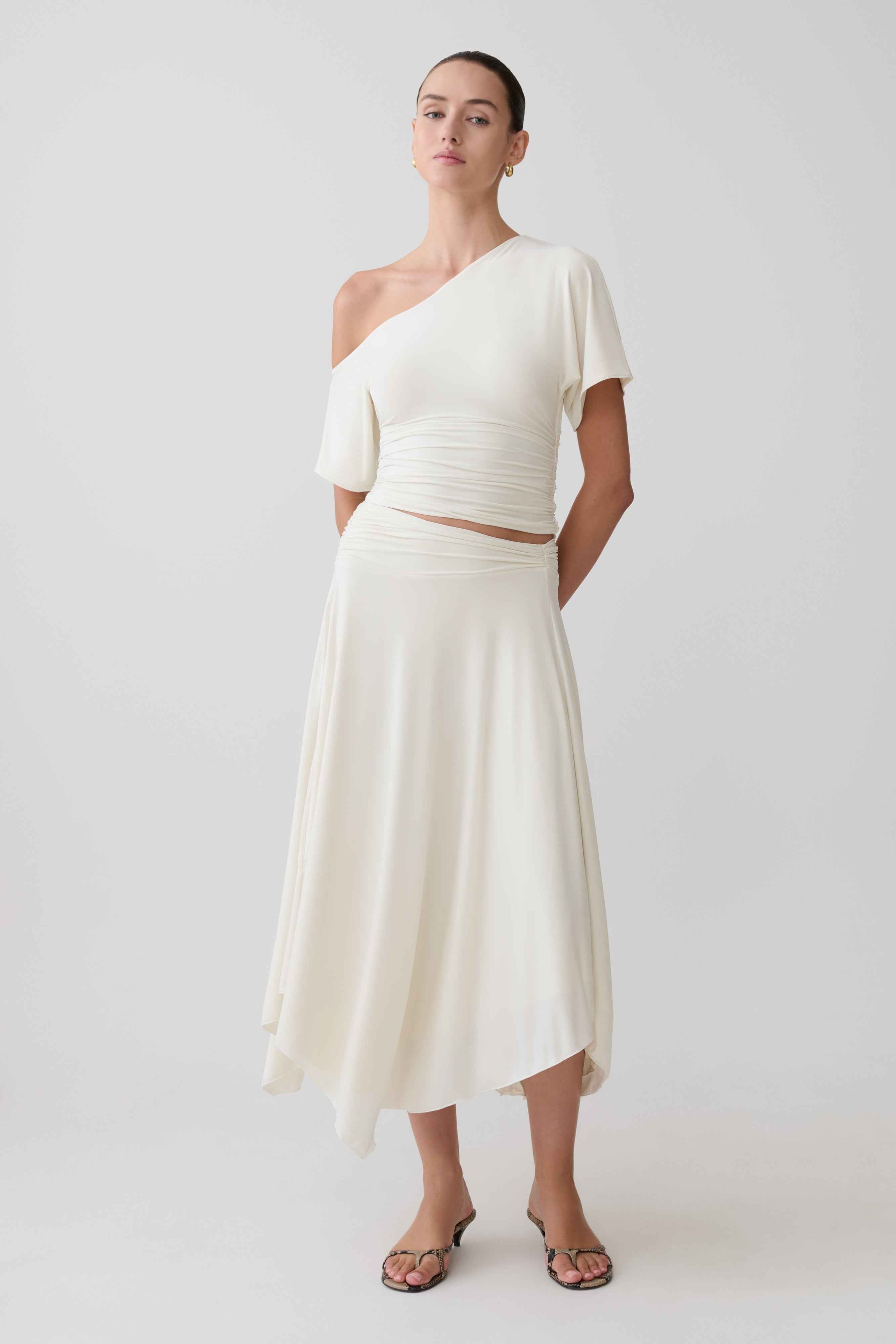 Cornelia Ivory Slinky Midi Skirt