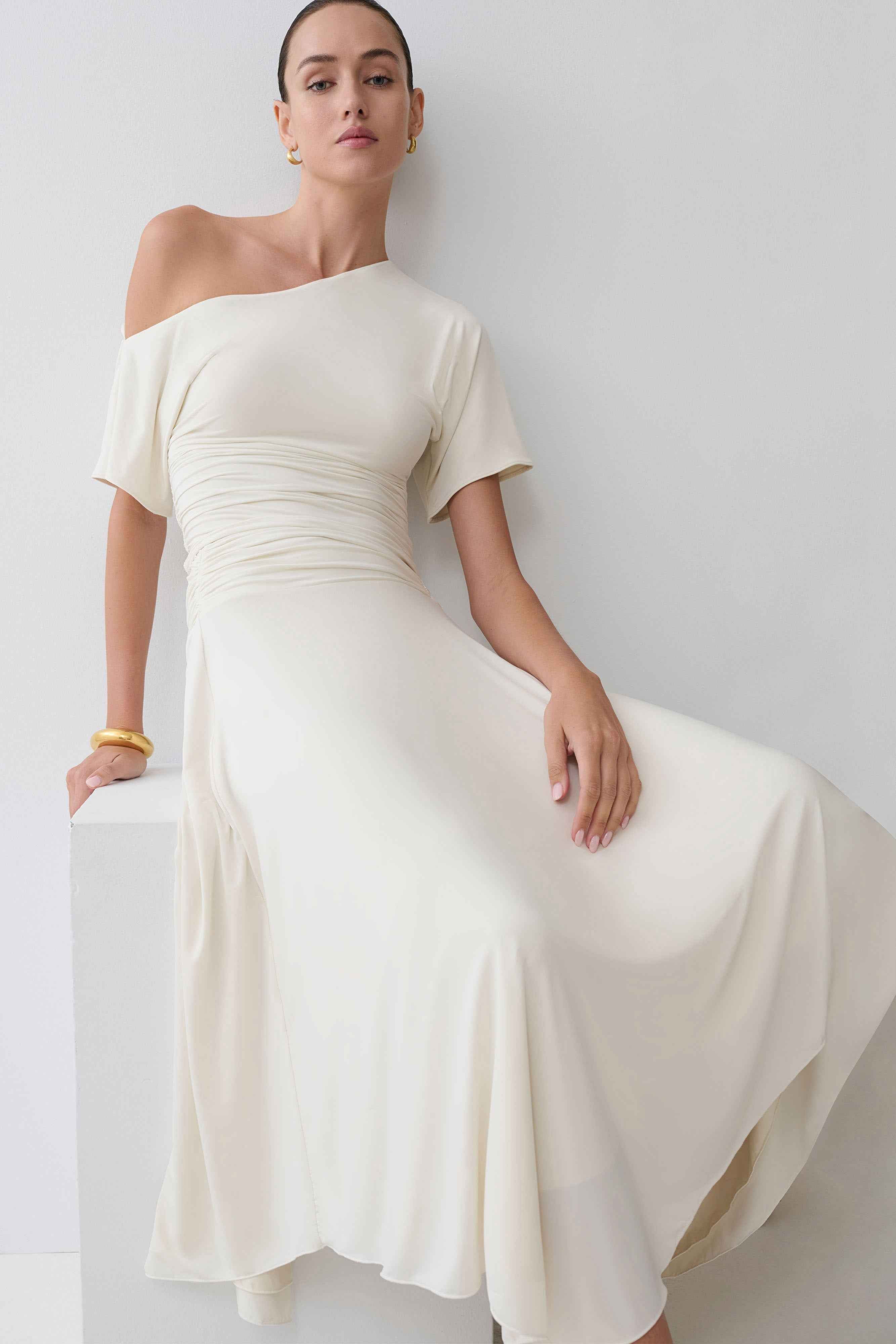 Cornelia Ivory Slinky Midi Skirt