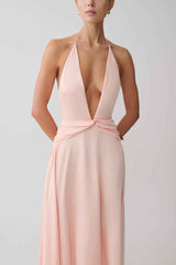 Cyra Peach Satin Midi Dress