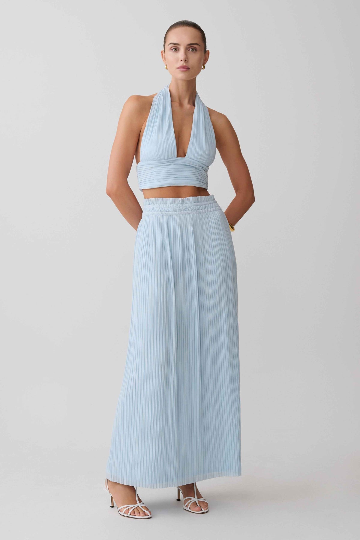 Amaris Pale Blue Gathered Maxi Skirt