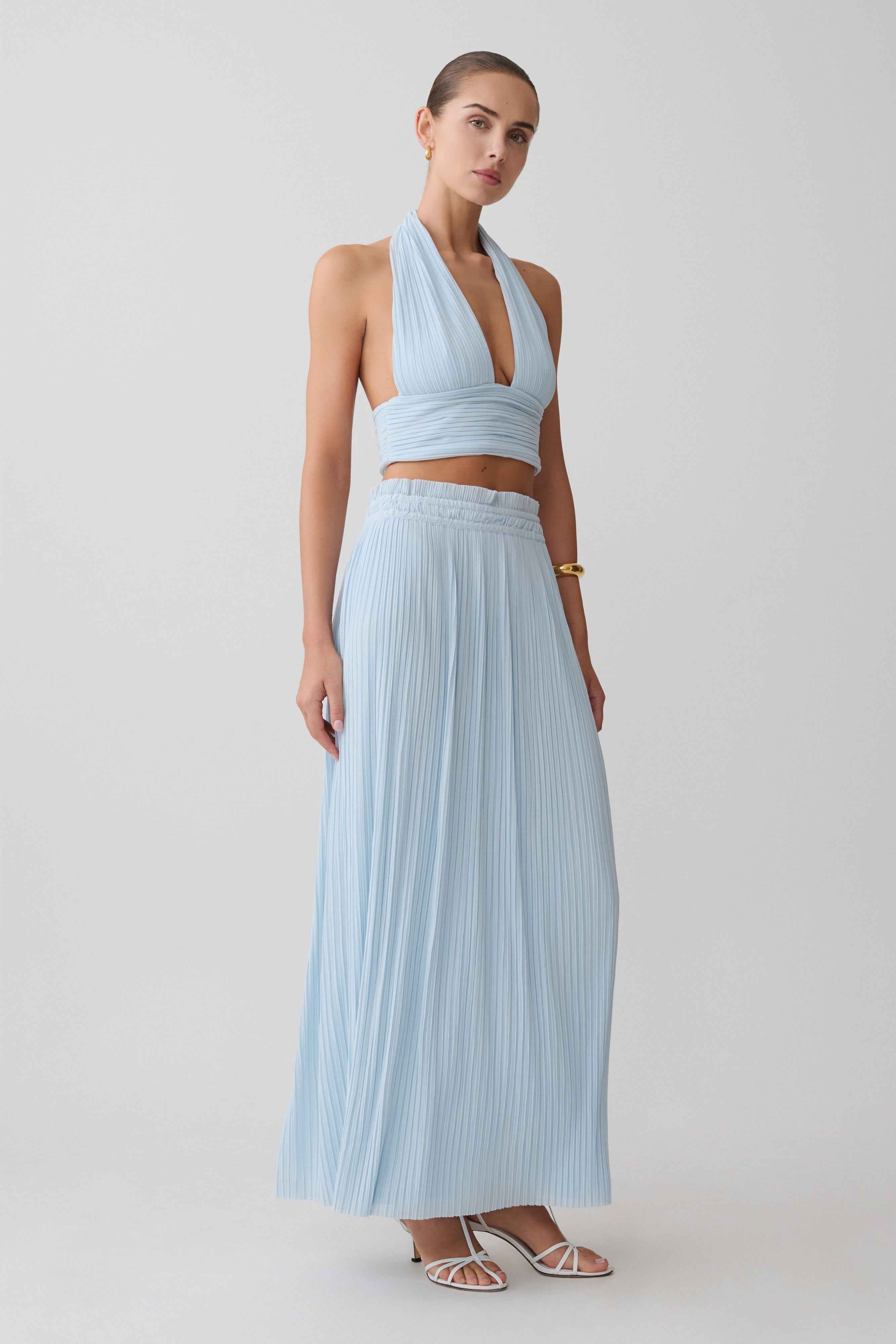 Amaris Pale Blue Gathered Maxi Skirt