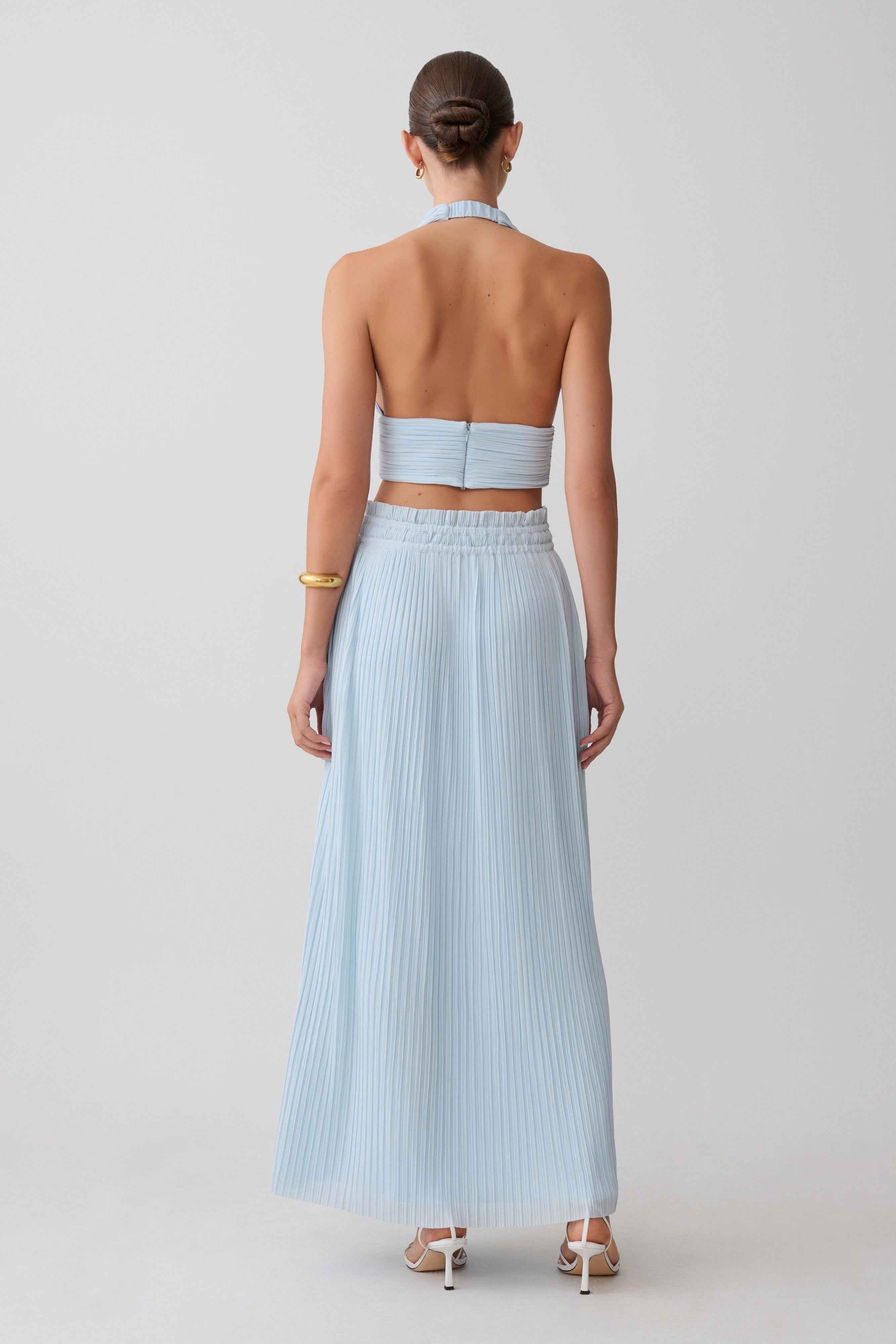 Amaris Pale Blue Gathered Maxi Skirt
