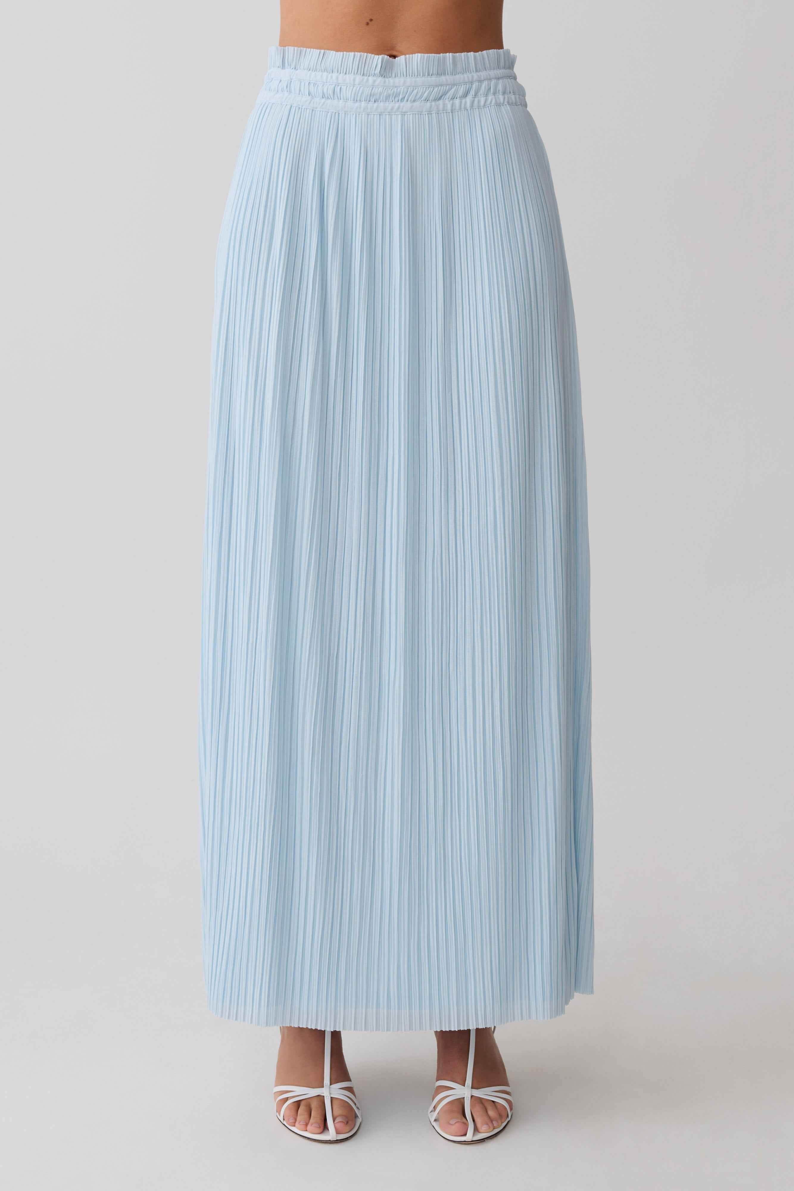 Amaris Pale Blue Gathered Maxi Skirt