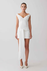 Runa White Off Shoulder Mini Dress with Waist Tie