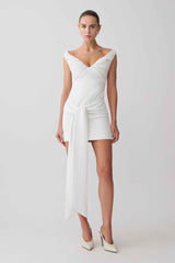 Runa White Off Shoulder Mini Dress with Waist Tie