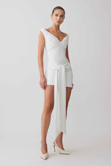 Runa White Off Shoulder Mini Dress with Waist Tie