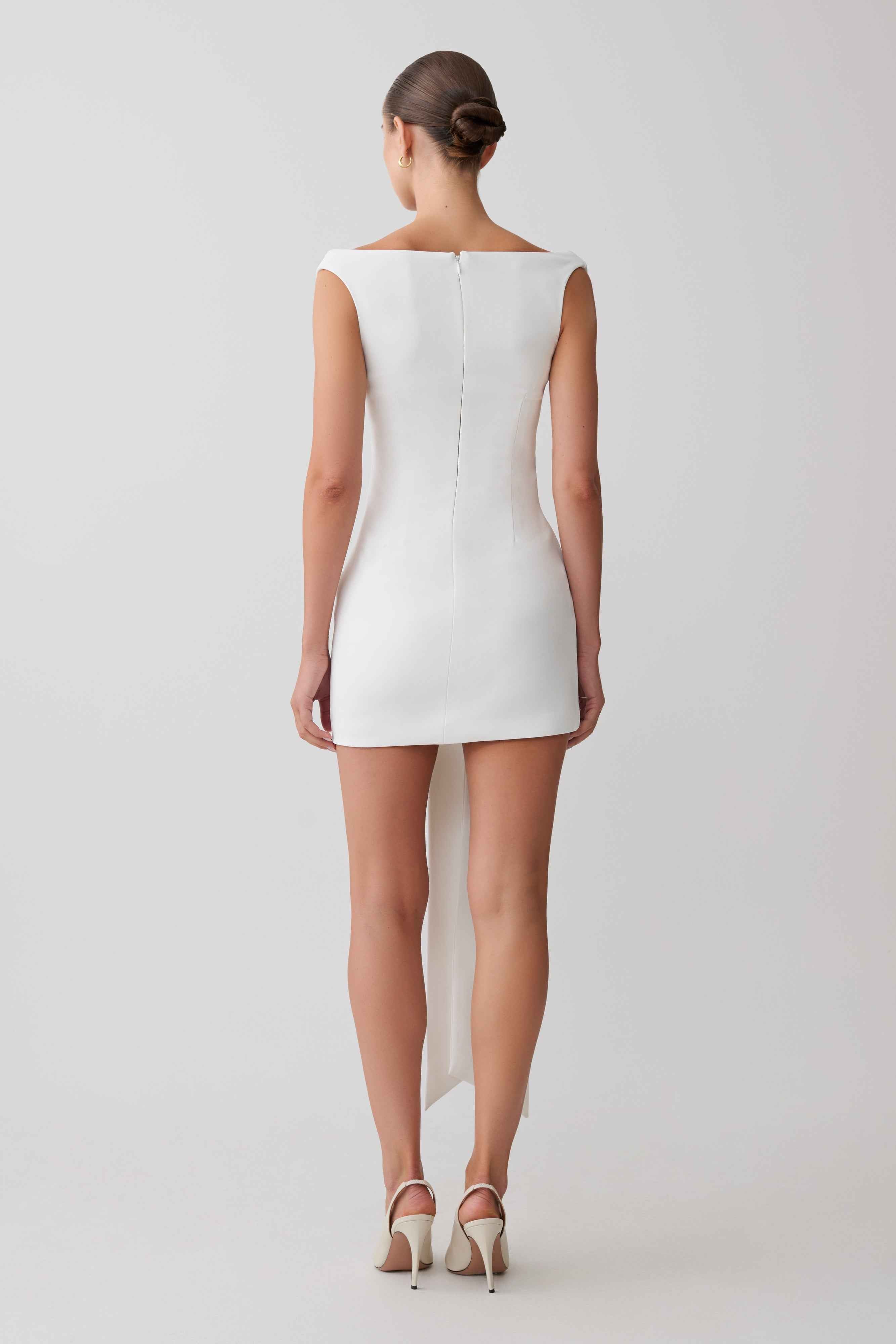 Runa White Off Shoulder Mini Dress with Waist Tie
