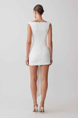 Runa White Off Shoulder Mini Dress with Waist Tie