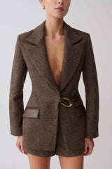 Romy Herringbone Blazer with Hardware