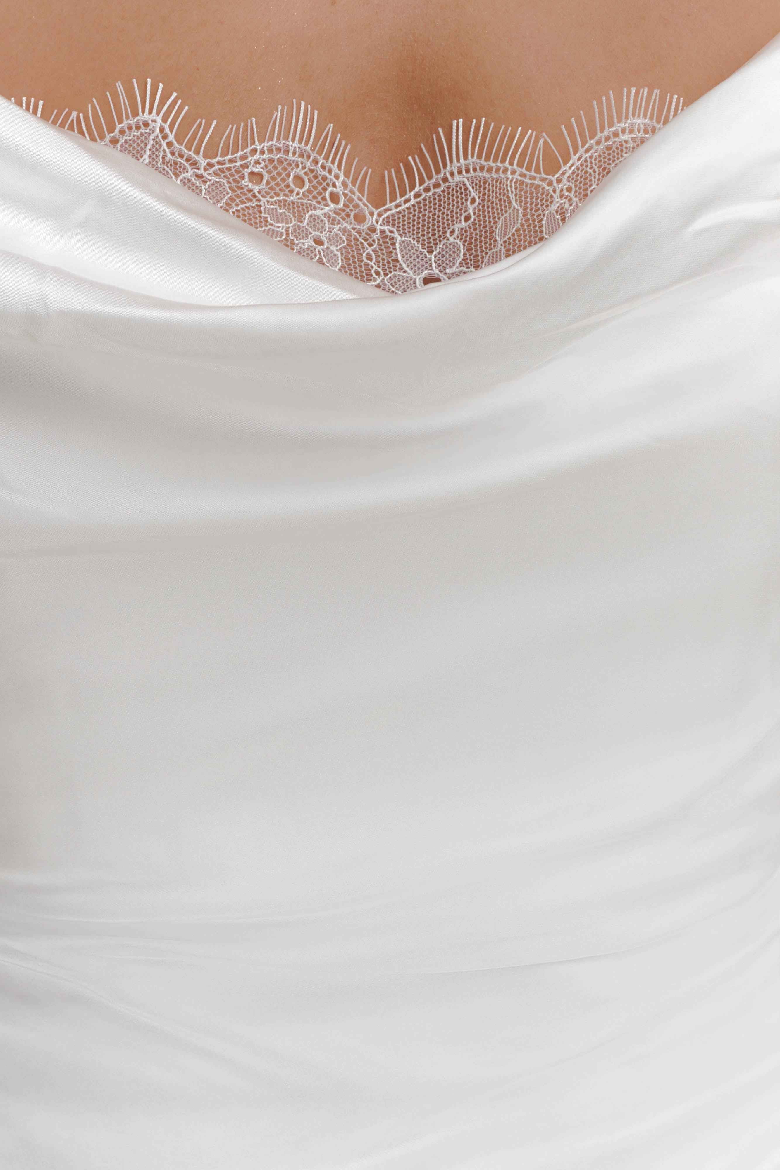 Ashley Ivory Maxi Dress with Cowl Neck and Lace Trim