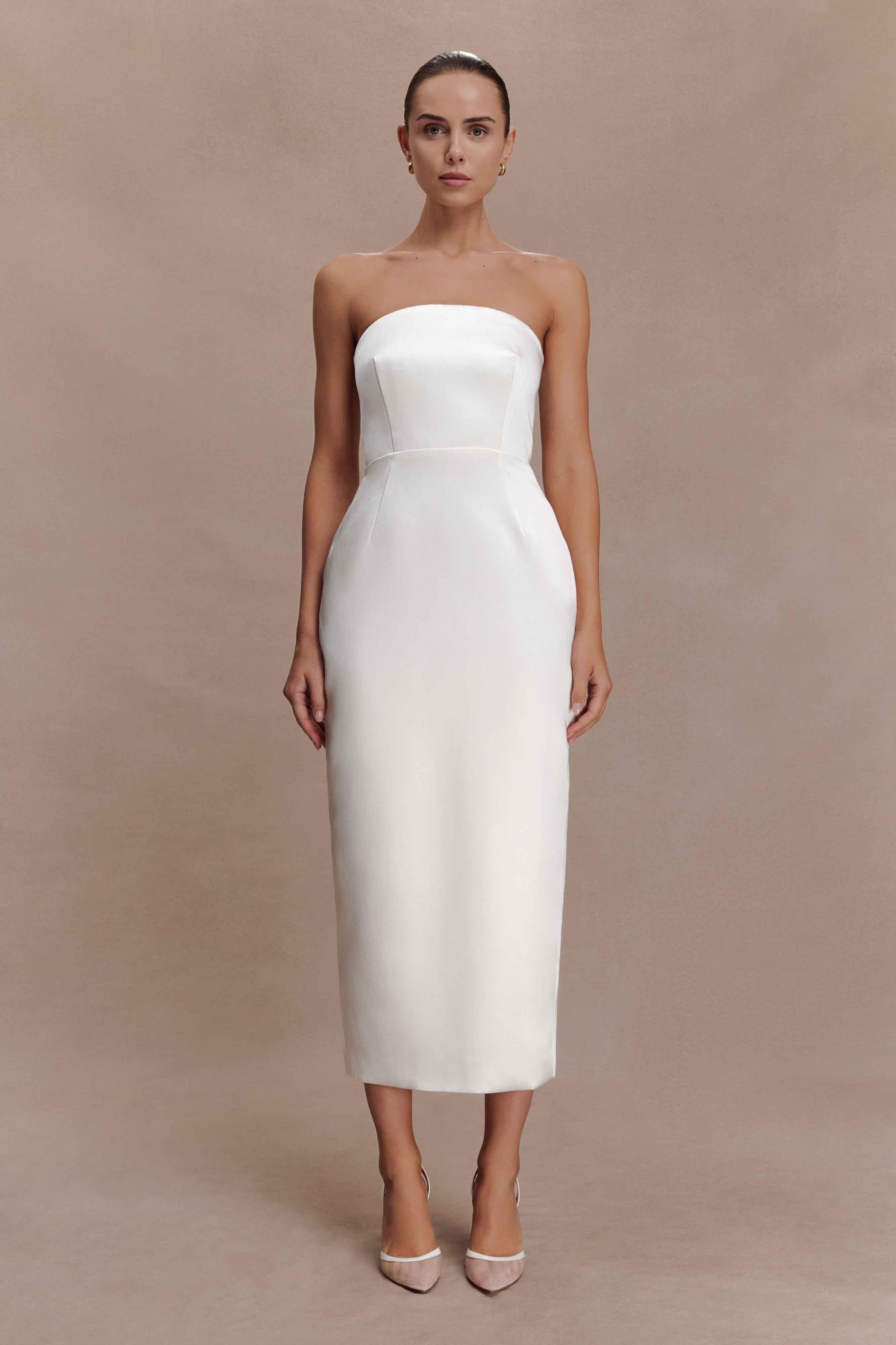 Ophelia Ivory Satin Peplum Maxi Dress