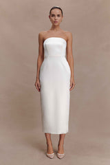 Ophelia Ivory Satin Peplum Maxi Dress