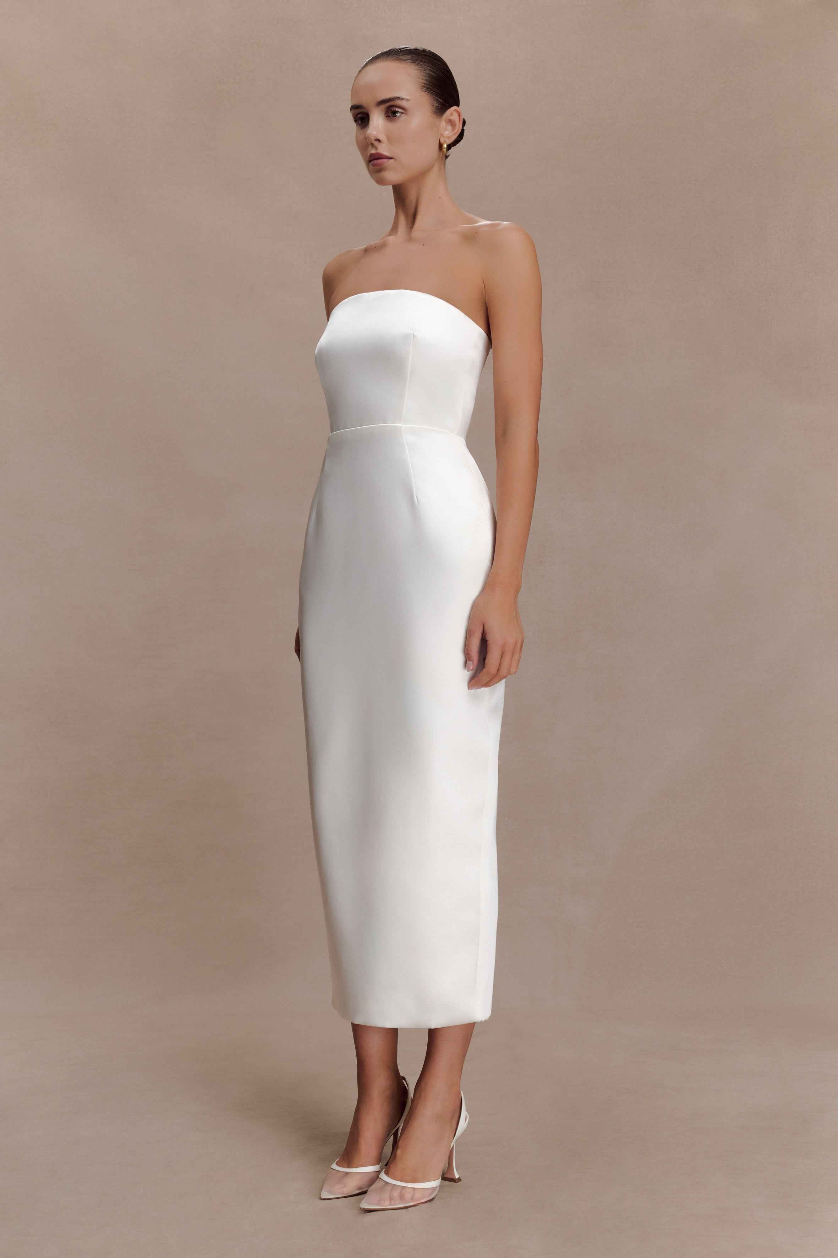 Ophelia Ivory Satin Peplum Maxi Dress