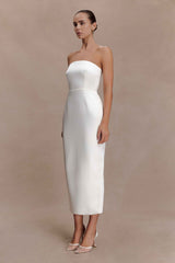 Ophelia Ivory Satin Peplum Maxi Dress
