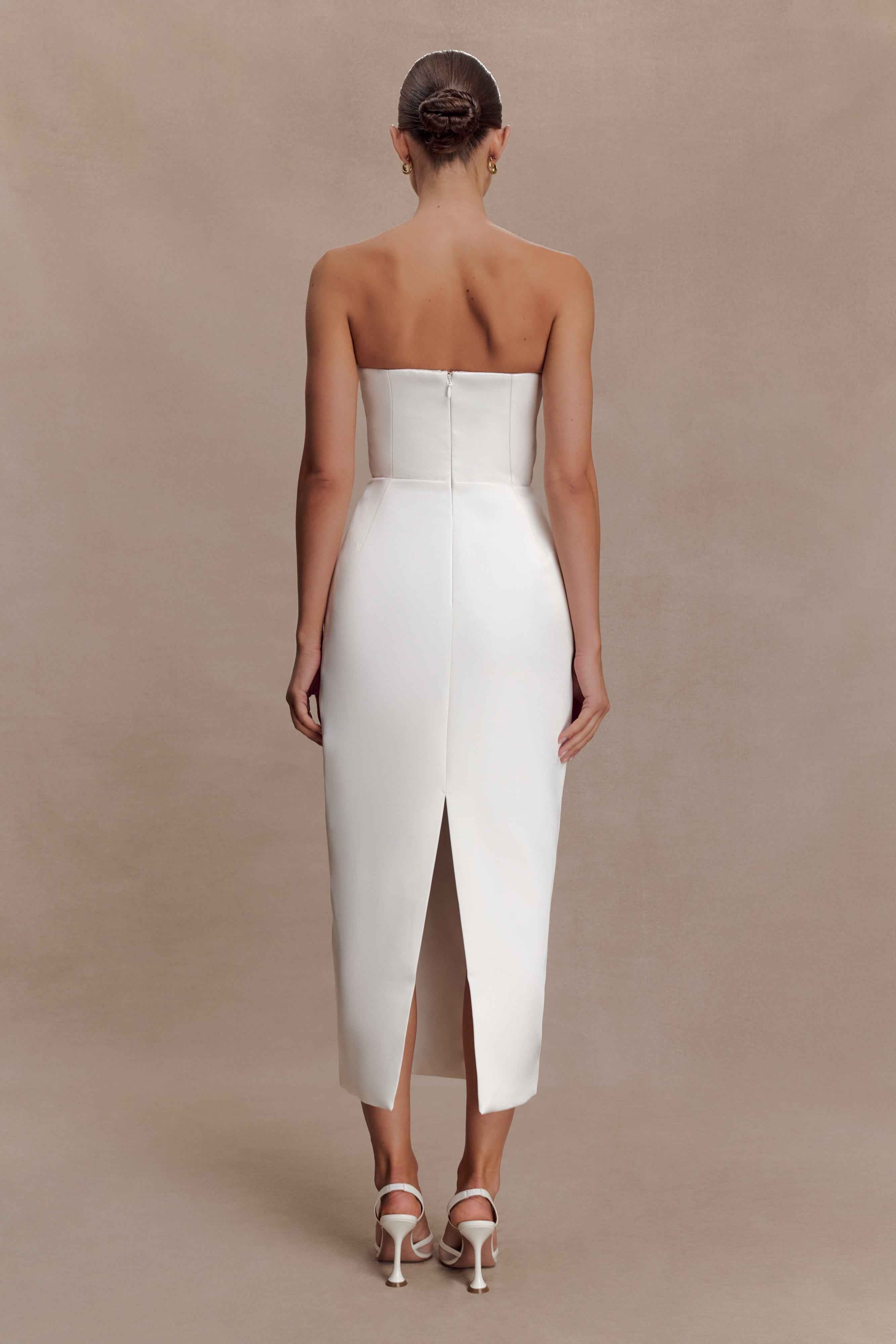 Ophelia Ivory Satin Peplum Maxi Dress