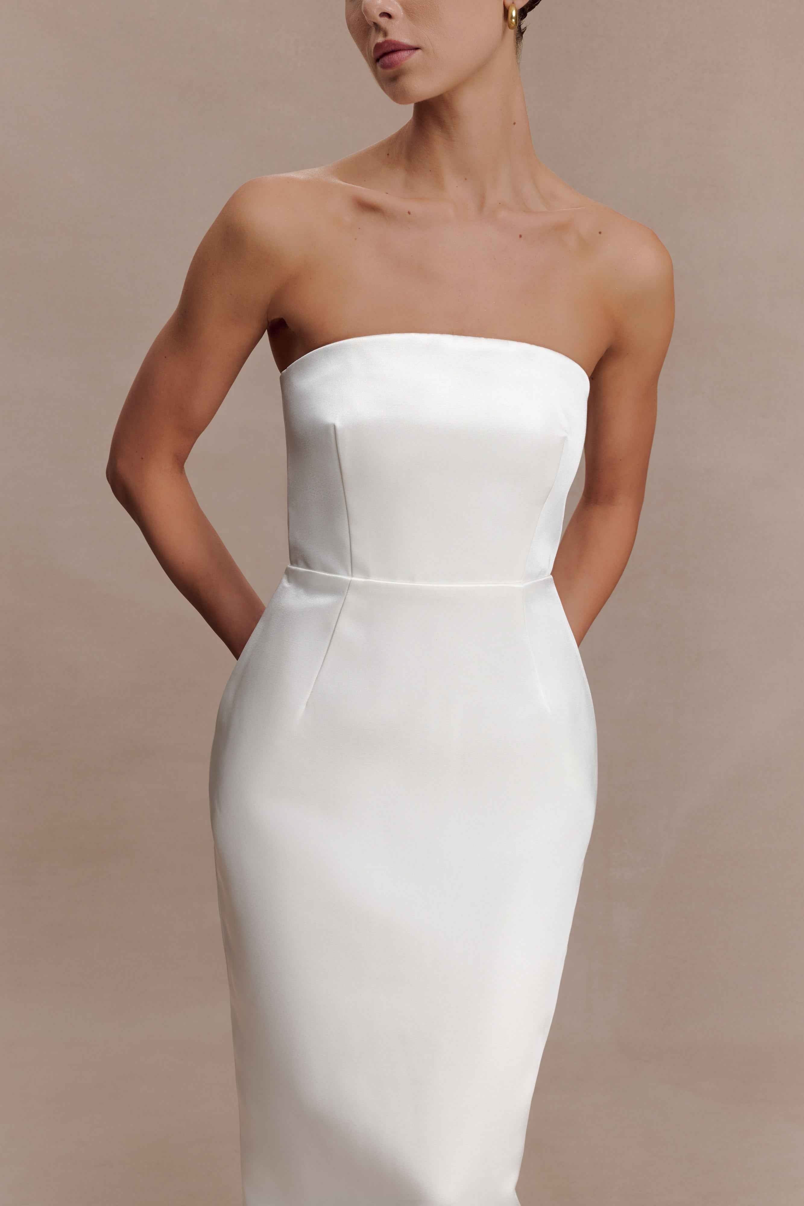 Ophelia Ivory Satin Peplum Maxi Dress