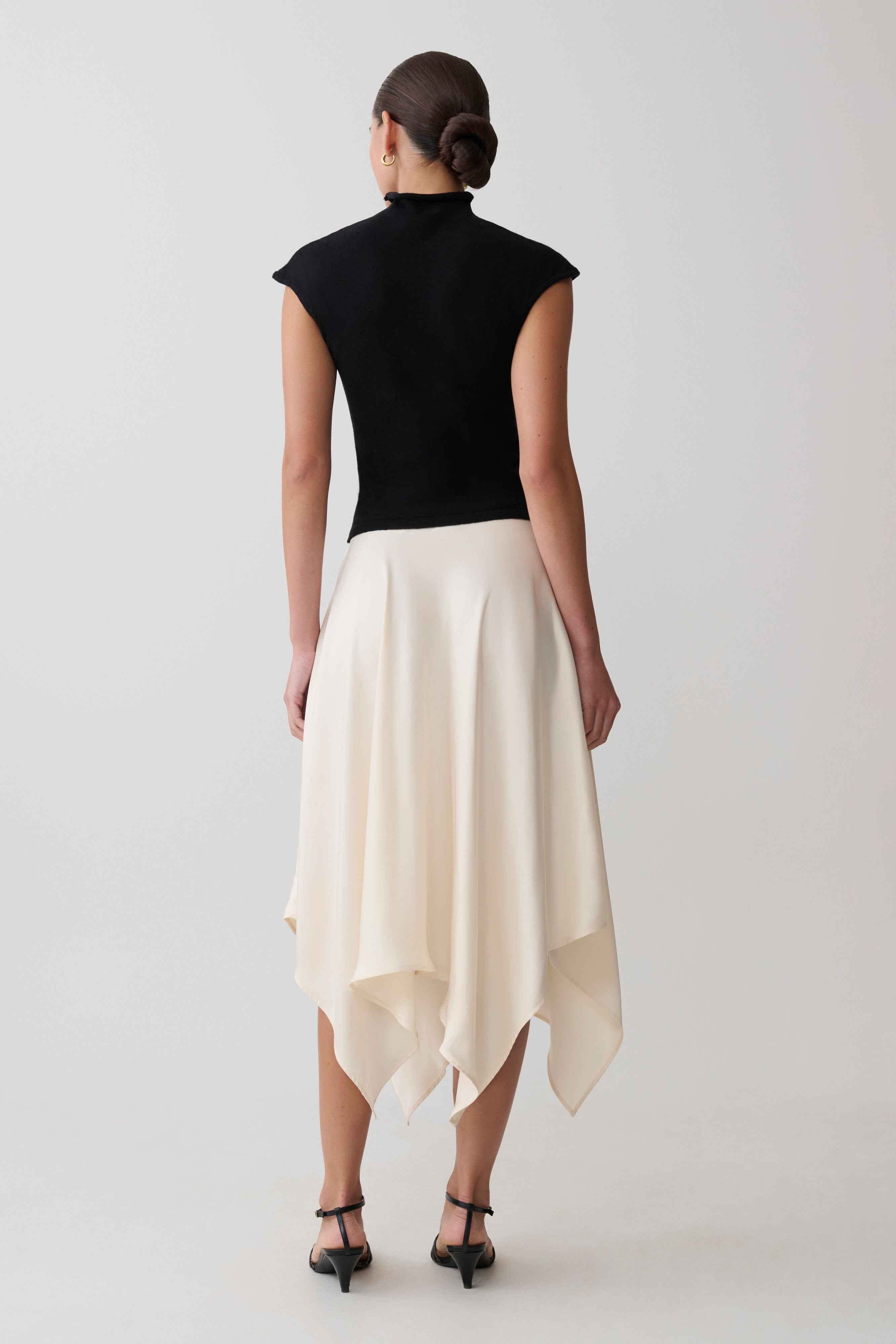 Coralie Ivory Asymmetric Satin Midi Skirt