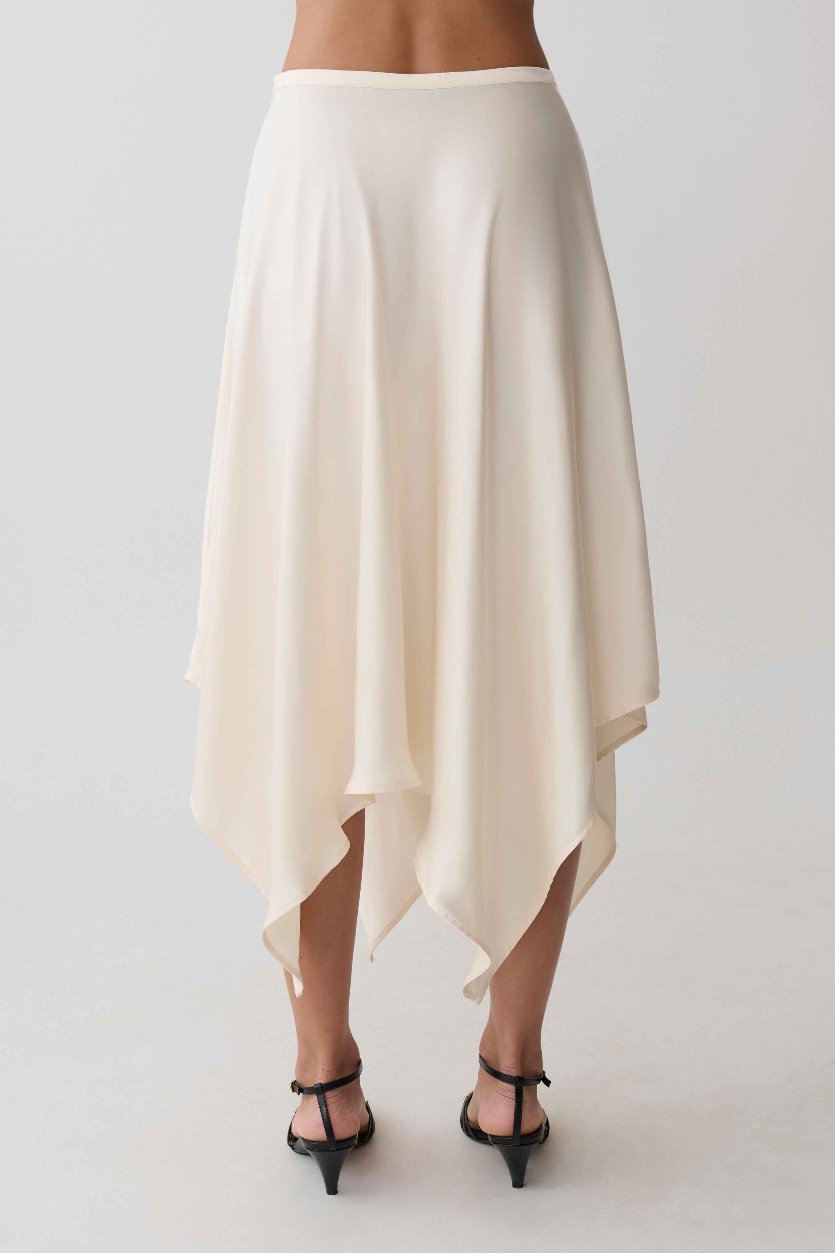 Coralie Ivory Asymmetric Satin Midi Skirt