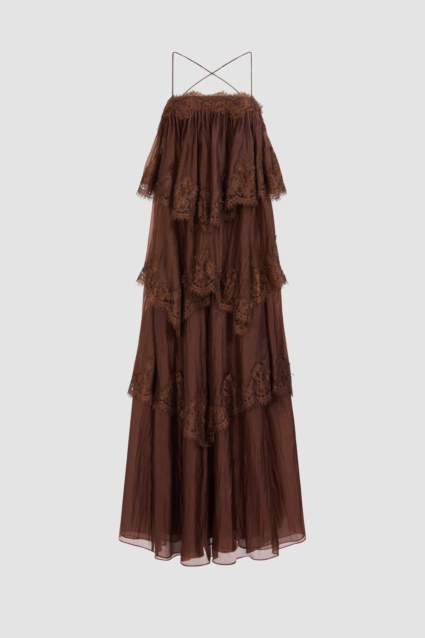 Ophelia tiered lace maxi wedding guest dress