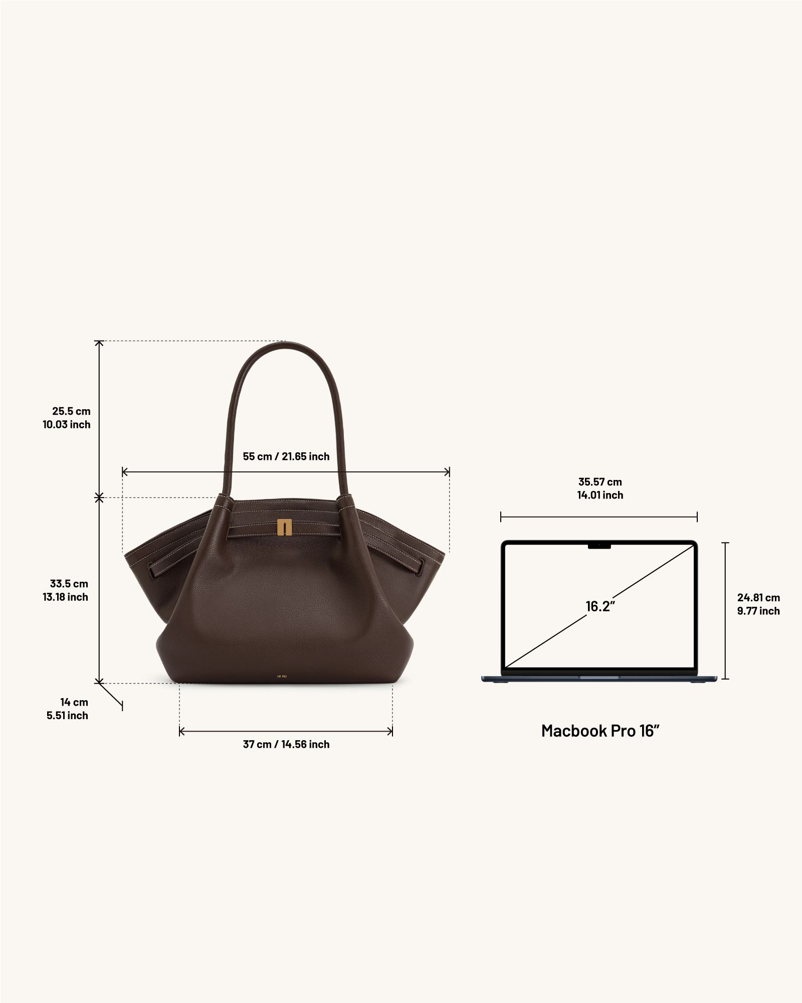 Hana Vegan Leather Large Tote Bag - Dark Brown