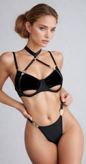 Velvet Harness Bra and Panty Set