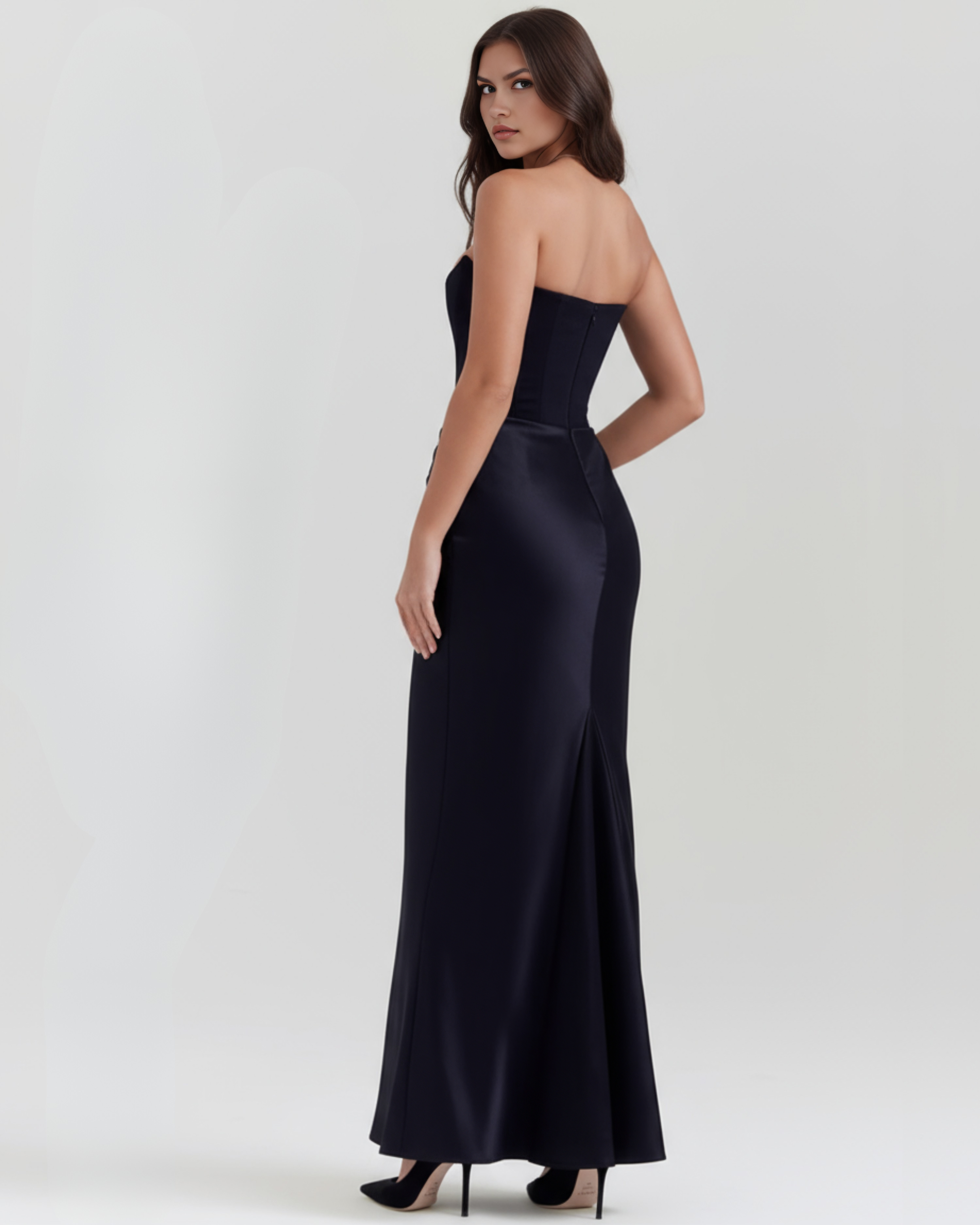 Almond Muse Style, Stretch Crepe Boned Bodice, Glamorous Events