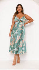 Dreamers Green Floral Midi Dress