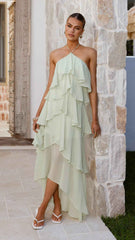 HALTER FRILL MAXI EVENING PARTY DRESS