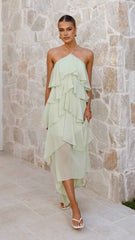 HALTER FRILL MAXI EVENING PARTY DRESS