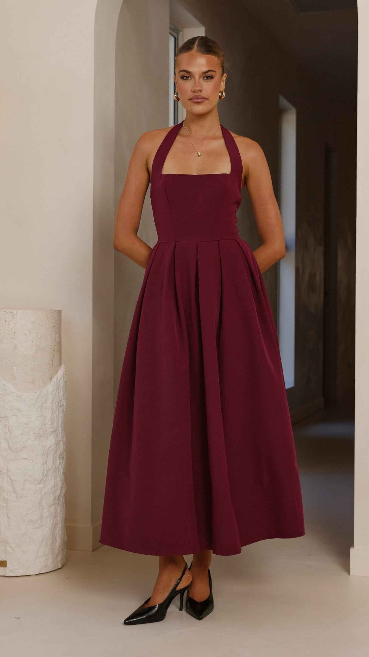 HALTER SQUARE-NECK MAXI EVENING FORMAL DRESS