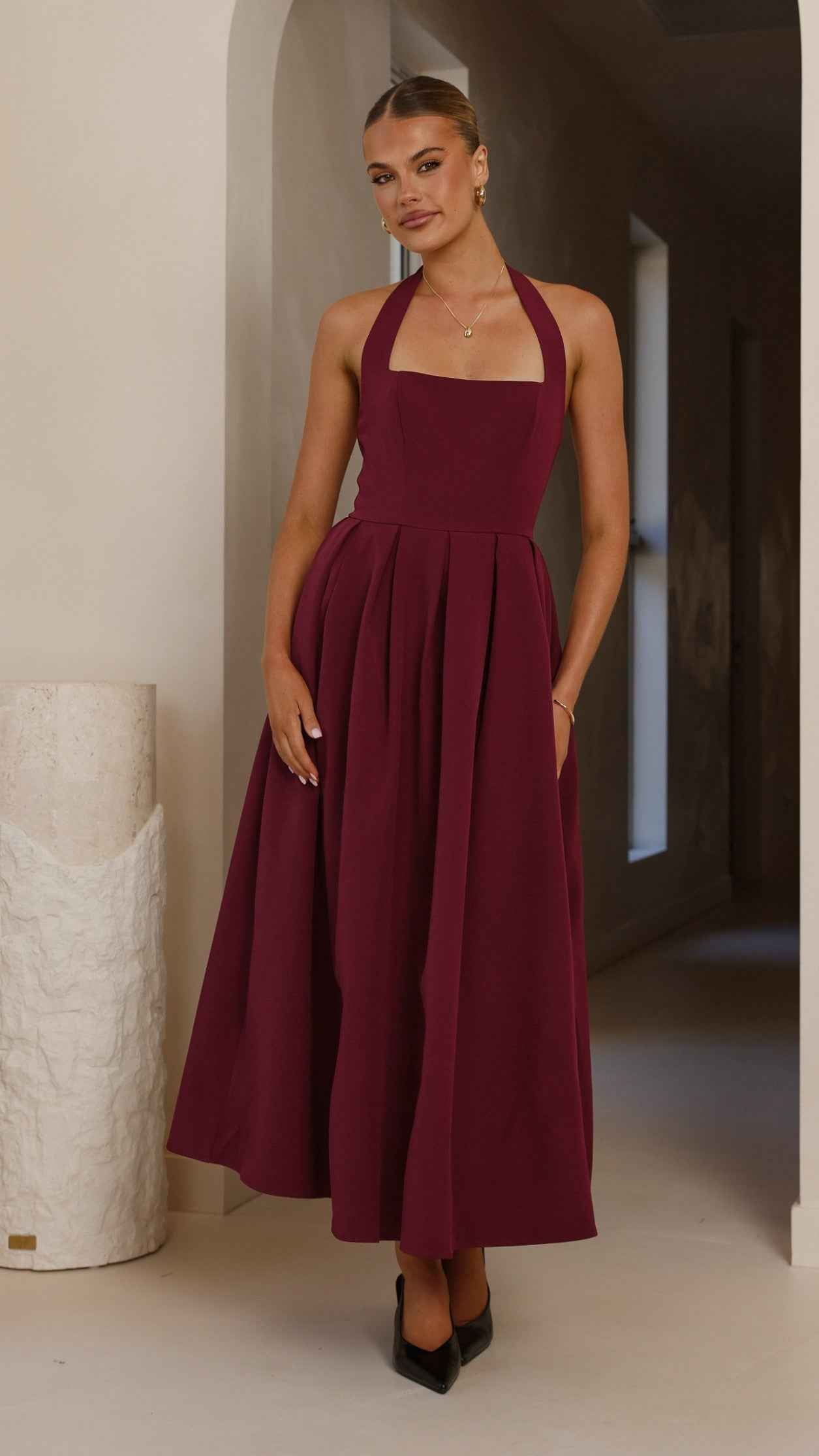 HALTER SQUARE-NECK MAXI EVENING FORMAL DRESS